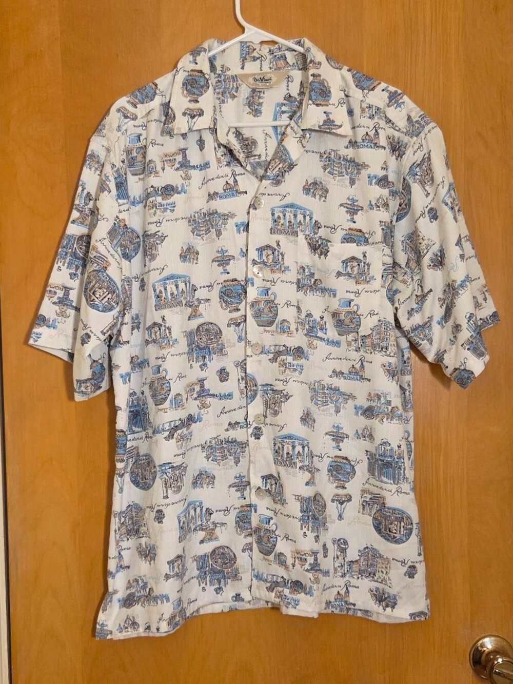 Vintage Da Vinci California Button Up Camp Shirt Mens XL Roma Italian Villa AOP